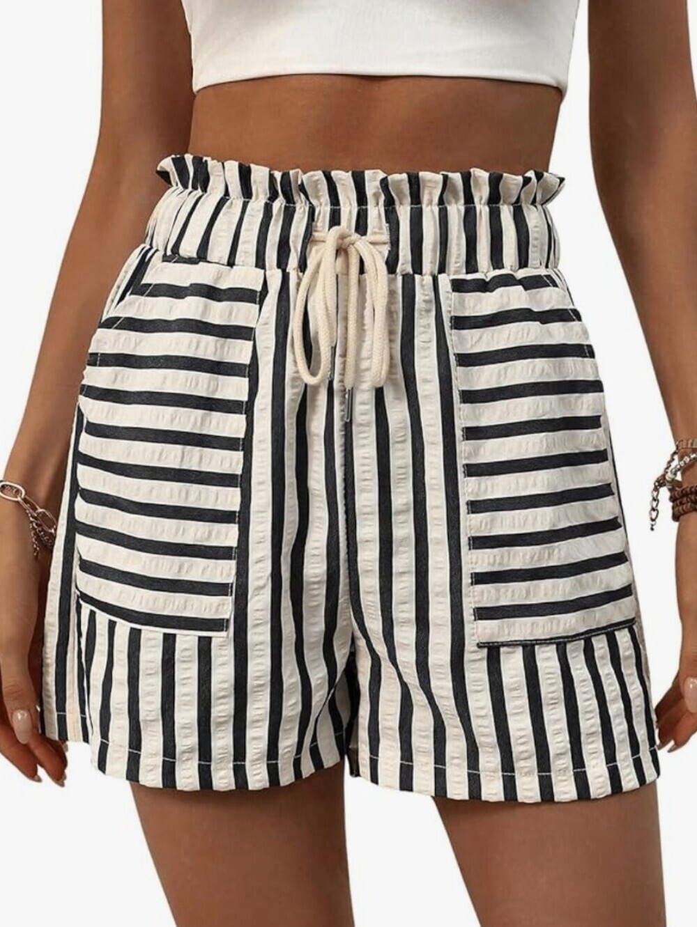 Cotierra Women's Size M Striped Summer Beach Shorts Elastic Drawstring Waist